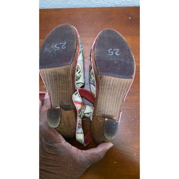 Sanita Women's 39 Mary Jean Inspired Wooden Platform Sandals Printed Straps & Re - Picture 7 of 9